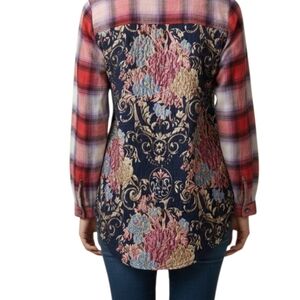 NWOSoft Surroundings Pastiche Plain Flannel Shirt Jacquard Tapestry Floral Small